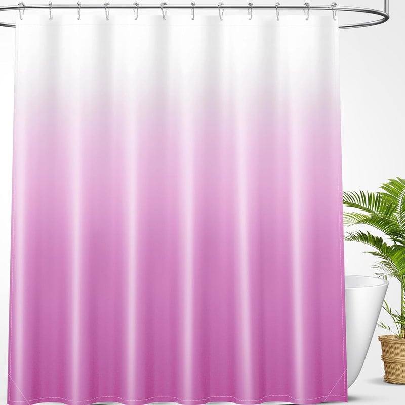 OLANLY Luxury Pink and White Ombre Shower Curtain Sets with 12 Hooks, Waterproof and Washable Decorative Shower Curtains for Bathroom, 72x72 Inches - Image 1